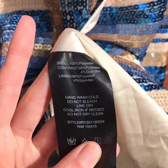 RYSE X Revolve Blue & Gold Sequin Wrap Mini Dress - Picture 11 of 16